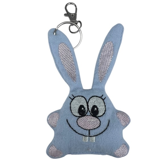 Hand Crafted Plush Keychain Stuffed Bunny Bag Charm Silver Key Ring Pink Blue - Picture 6 of 8